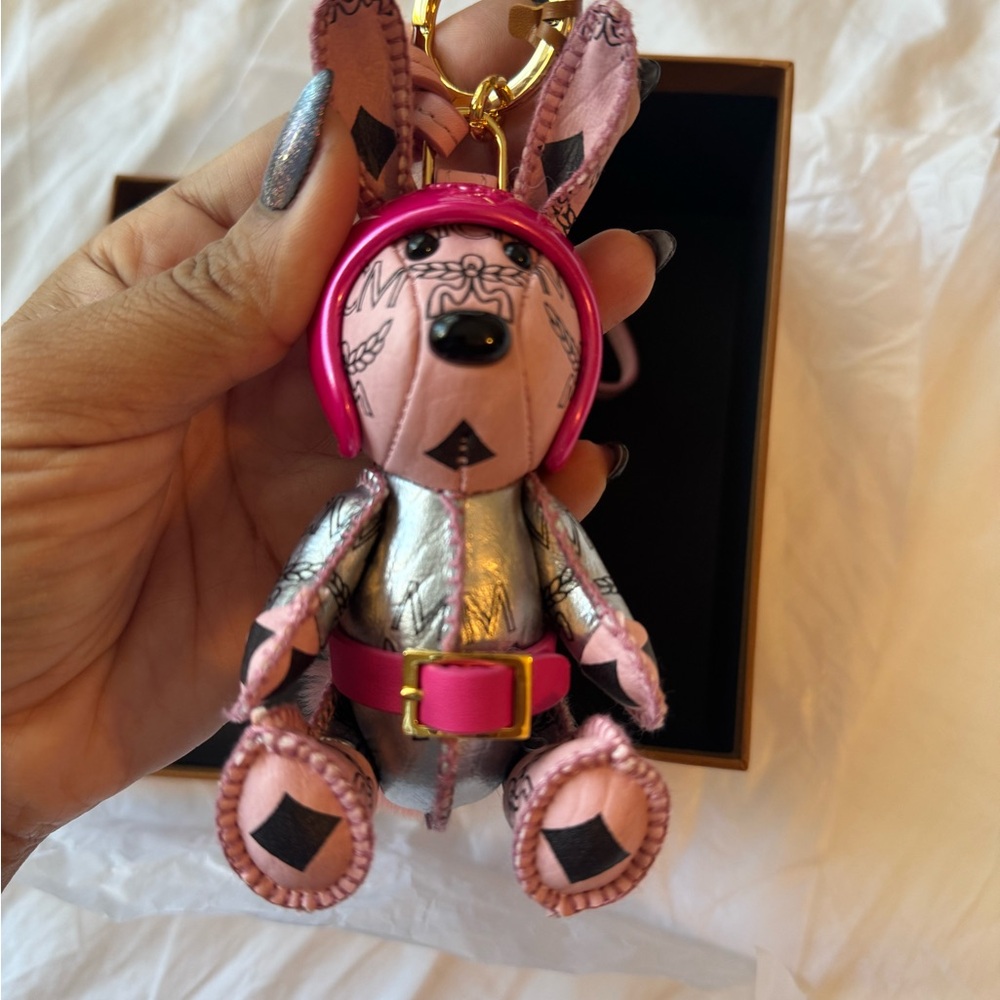 MCM Pink and Silver Dog Keychain